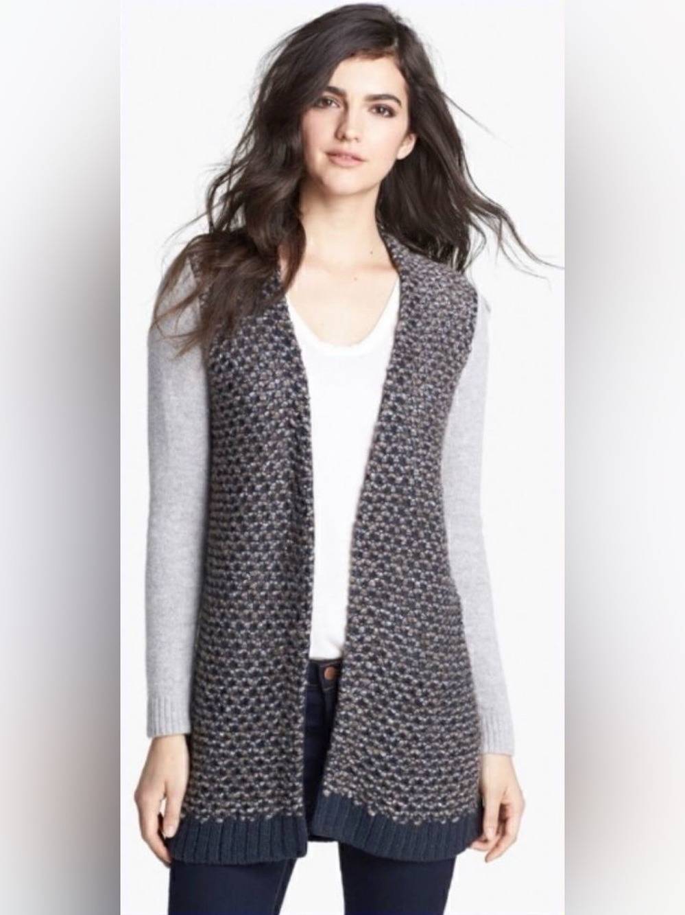 Hinge Pebble Stitch Open Front Angora Blend Cardigan Medium